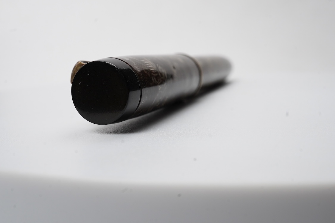 A Parker Senior UK Duofold 'brown candy stripe' fountain pen with 14ct. gold 'N' nib